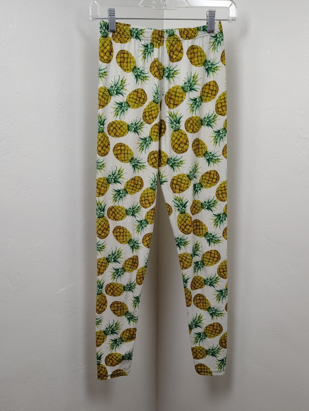 Pineapple Print Stretch Leggings - Yellow & Green on White One Size Fits Most